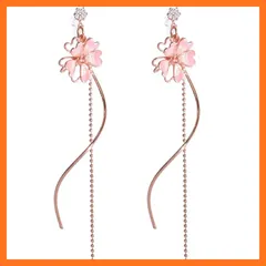 【新品】 [SEIYA INTERNATIONAL] イヤリング レディース ピアス風 ノンホールピアス フェイクピアス イヤーカフ 揺れる 桜 花 蝶 ノンホール 樹脂 クリップタイプ 両耳セット (フラワー ツイスト)