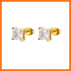 【新品】 ピアス CZダイヤ 四角 両耳用２つ入り 上品 フェイクダイヤ ワンポイント お洒落 プチプラ 高見え ユニセックス (ゴールド) 0