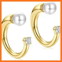 【新品】 [LOYALLOOK] ピアス レディース 14K 真珠 ピアス 人気 ゴールド パール ピアス 女性 フープ ピアス リング 大人 シンプル ピアス ジュエリー ギフト (ジルコン&パール)