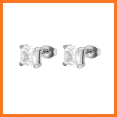 【新品】 ピアス CZダイヤ 四角 両耳用２つ入り 上品 フェイクダイヤ ワンポイント お洒落 プチプラ 高見え ユニセックス (シルバー) 0