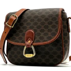 CELINE セリーヌ ショルダーバッグ マカダム トリオンフ ロゴ金具 斜め掛け レザー PVC ブラウン 茶色 正規品