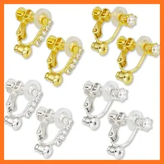 【新品】 イヤリングコンバーター ネジ式 横型 ラインストーン付き ゴールド シルバー 2種4ペア
