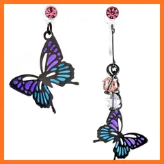 【新品】 [SEIYA INTERNATIONAL] イヤリング レディース ピアス風 ノンホールピアス フェイクピアス イヤーカフ 揺れる 桜 花 蝶 ノンホール 樹脂 クリップタイプ 両耳セット (蝶 ブラック)