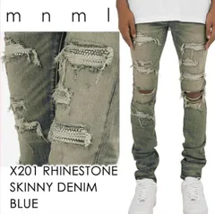 mnml X201 クリアラインストーン装飾ストレッチスキニーデニムパンツ 【28〜32】