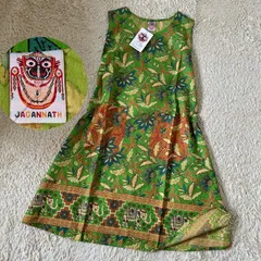 送料込み】新品未使用　ジャガンナート　エプロンドレス　ワンピース　象　エスニック　ボタニカル　アジアン ノースリーブ 総柄　人気　エプロン　グリーン　フリーサイズ　ボタニカル　緑