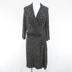 シネカノン Sinequanone 八分袖 膝丈 フレアワンピース ワンピース 1 黒系 ブラック フランス製 ストレッチ 総柄