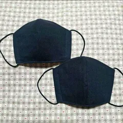 ハンドメイド、子供用立体マスク、黒、2点セット、小学生〜