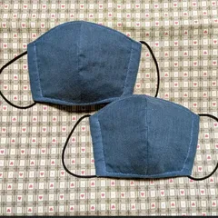 ハンドメイド、子供用立体マスク、ブルーグレー色、2点セット、小学生〜