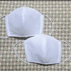 ハンドメイド、子供用立体マスク、白、2点セット、小学生〜