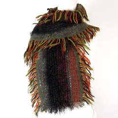 フランス製 マフラー ショール フリンジ 総柄 オレンジ グレー 黒 ブラック