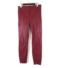 ザラ ZARA パンツ フェイクレザー 裏起毛 テーパード スリム ストレッチ 裾ジップ L ボルドー