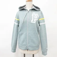 プーマ PUMA ゴルフ スポーツウエア パーカ 長袖 ジップアップ フード テープ 刺繍 プリント グレー グリーン M