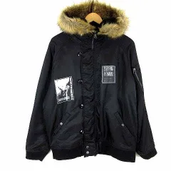 Rings リングス N-3B フライトジャケット ナイロン 中綿 裏ボア ジップアップ ファー フード ワッペン M 46 黒