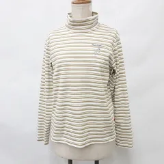 マンシングウェア MUNSINGWEAR ゴルフ スポーツウエア シャツ 長袖 ハイネック ボーダー 刺繍 ベージュ ホワイト 白  L