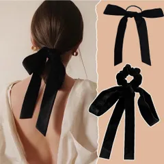 特価 入学式 卒業式 2次会 結婚式 入園式 レディース シンプル 上品 ヘアアクセサリー ベロアリボン 2種類セット ロングリボン シュシュ ヘアゴム