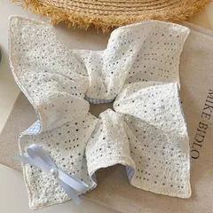 ヘアゴム 蝶結び 髪飾り 髪留め リボンシュシュ ボリューム ヘアアクセサリー 髪ゴム 大きめ チェック シュシュ シュシュ レース(ブルー 可愛い 大人 四角型) おしゃれ