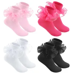 在庫処分 フリル リボン ソックス レース付き レース 可愛い 子供 靴下 靴下 発表会 女の子 卒園式 フォーマルソックス 卒業式 4足セット 入学式 キッズ 結婚式 [girldate] オールシーズン対応