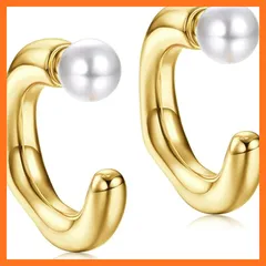 【新品】 [LOYALLOOK] ピアス レディース 14K 真珠 ピアス 人気 ゴールド パール ピアス 女性 フープ ピアス リング 大人 シンプル ピアス ジュエリー ギフト (不規則パール)