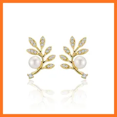 【新品】 MIKAMU 木の葉 ピアス レディース 人気 最高級 ジルコニア 18K 18金 人気 ピアス レディース パール 安心の 金属アレルギー対応 ギフト 専用ボックス付き