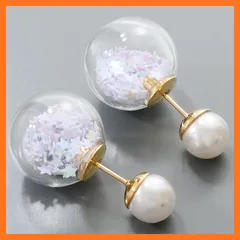 【新品】 上品なパールのピアス ドームの中にスターが入ったキャッチ 星 ホワイト 白[372ote] 0