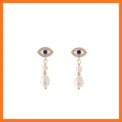 【新品】 Zynzonis 淡水パールピアス レディース ギフト 上品ジュエリー (ゴールド × アイモチーフ & パール) 1