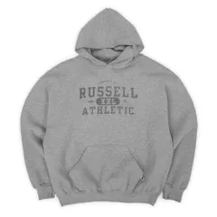 ラッセル RUSSELL 90s 00s 90-2000年代 スウェットパーカー フーディー 染み込み風 4段プリント 旧タグ USA ヴィンテージ アメリカ 古着 メンズ パーカー 霜降りグレー XL【中古】