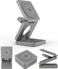 MagChargerQi2 3-in-1 ワイヤレス給電ステーション【Qi2対応/MagSafe対応】折りたたみ式 マグネット式 最大15W急速給電 iPhone 16/15/14/13/12 Apple Watch AirPods 3台同時対応 WORLD