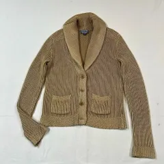 XS) ポロ ジーンズ ラルフローレン ブラウン コットン ショールカラー カーディガン