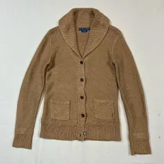 レディース Sサイズ) ラルフローレン ブラウン リネン ショールカラー カーディガン