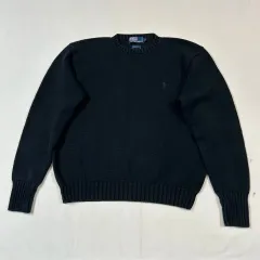 L) ポロラルフローレン ヘビーコットン ラウンドネック ニット ブラック