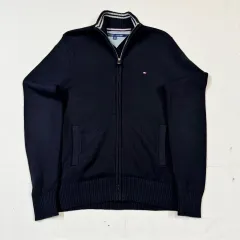 M) トミーヒルフィガー プレミアムコットン ニット ジップアップ ブラック