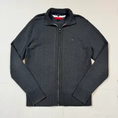 XL) トミーヒルフィガー プレミアムコットン ニット ジップアップ チャコール グレー