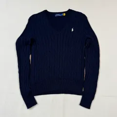 M) ポロラルフローレン ケーブル編み ケーブル編み Vネック ニット 新モデル QRタブ