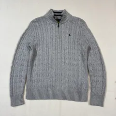 レディース Mサイズ) ポロラルフローレン ケーブル ニット ハーフジップ プルオーバー グレー