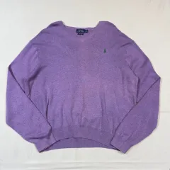 XL) POLO RALPH LAUREN ピマコットン Vネックニット パープル/紫