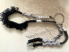 パラコード　スマホ　ショルダー　ストラップ　ハンドメイド　フリルリボン　パール　2way