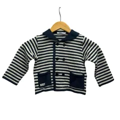 ファミリア Familiar カーディガン 長袖 ボーダー ウール混 90 紺 ネイビー 白 ホワイト
