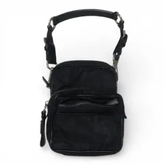 PRADA　プラダ　ワンショルダー　ポーチ　ショルダーバッグ　三角プレート　ロゴ　カーフ　ナイロン　コンビ　ririジップ　白タグ有　ブラック