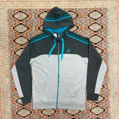 (タグ付き) アディダス 三角ロゴ グレー 起毛 フードジップアップ メンズ M