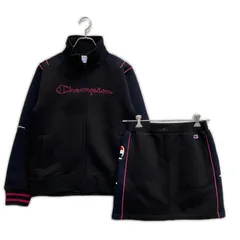 中古 レディース チャンピオンゴルフ Champion セットアップ L 黒 ブラック 長袖ブルゾン×スカート