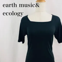 earth music&ecology　アースミュージックアンドエコロジー　M　黒　ブラック　プルオーバー　スクエアネック　リブニット　半袖ニットトップス 3411