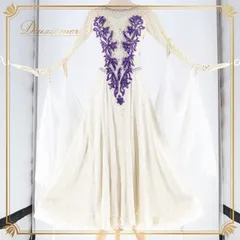 社交ダンス 衣装 スタンダードドレス ドレス ワンピース スタンダード 白 紫 フロート レース デモ 競技 ダンス パーティ 発表会 綺麗 ホワイト系 パープル系 スカート ふんわり ダンス用 おしゃれ 大人女性 競技用 発表会 美しい レディース 服装