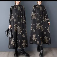 【新品】モード系　大きいサイズ　レディースゆったりシャツロングワンピース　体型カバーAライン長袖花柄