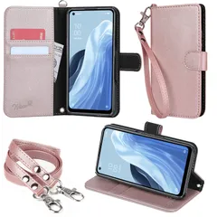wisers OPPO Reno7 A / Reno9 A ケース OPG04 手帳型 スマホケース (ローズゴールド) ストラップ 2種付 (ハンドストラップ/ネックストラップ) カードホルダー