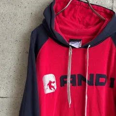 【USED】US 古着 AND1 プルオーバー パーカー 3XL レッド×ネイビー ビッグサイズ バスケ ストリート ロゴ 古着 メンズ 大きいサイズ　アンドワン アンド１ フロントロゴ USA古着 メンズ  アメカジ フーディ ビッグロゴのサムネイル