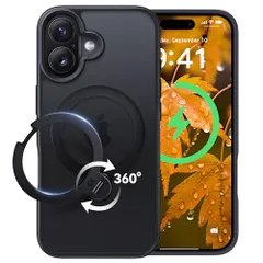 【2026最高傑作&定点360度回転】CASEKOO iPhone 16 用 ケース 米軍MIL規格 耐衝撃 MagSafe対応 高耐久性【横縦両立・角度自由調整】 最大25W急速充電対応 指紋防止/マット仕上げ/黄変防止/半透明 超強磁力 ラップホール付きs
