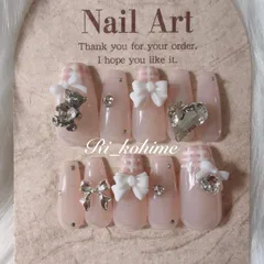 ネイルチップ　現品　フレンチガーリー　ちゅるん　ニュアンス　バレエコア　ワンホン　韓国　メンカラ　推しネイル　y2k  夢かわ　ツイード　バレエコア　くま　クマ　アニマル　ピンク