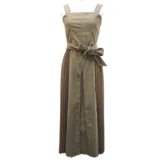 パンプキン Pumpkin ポート PORT ジャンパースカート ワンピース ロング丈 M ベージュ プリーツ 切替 裏地 タグ付