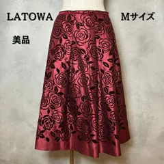 LATOWA フレアスカート　ミディ丈　バラ　光沢　ワインレッド　Mサイズ　レディース　美品　【B-3】
