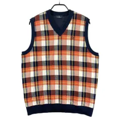 サイズ：3L MUNSING WEAR マンシングウェア SG5056 Vネック ニットベスト ウール混 チェック柄 オレンジ系 [240101601250] ゴルフウェア メンズ ストスト